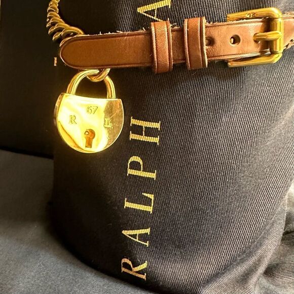 Ralph Lauren * Polished Brass Link Lock Charm Dog Collar Necklace/Bracelet/Belt - Picture 10 of 16